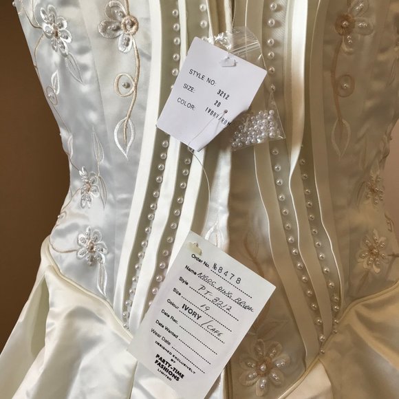 Bridal Originals Embroidered Satin Short Sleeve Wedding Gown with Train - Picture 11 of 14